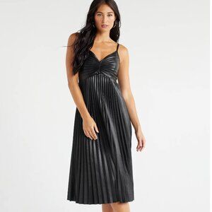 NWT Sofia Vergara Pleather Dress, Midi, Pleaded, Black XS